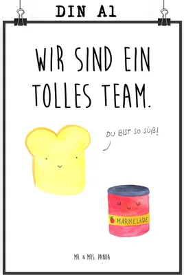 Produktbild von Mr. & Mrs. Panda Bild Toast Marmelade DIN A1 - Weiß - Geschenk, Toastbrot, Lustige Sprüche, Kunstdruck, Süß, drucke, Küche Deko, Plakat, wanddeko, Posterdruck, Brot