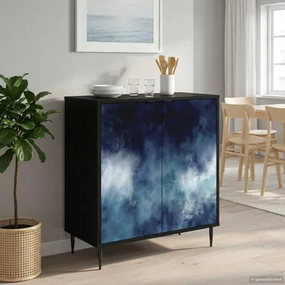 Zdjęcie produktu dla Komoda boczna vidaXL RAALTE, czarny kolor, imitacja dębu, 69 x 33 x 76 cm