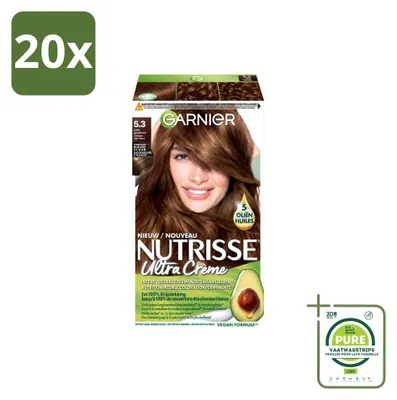 Obrázek produktu pro 20 kusů barvy na vlasy Garnier Nutrisse Ultra Crème, odstín 5.3, světle zlatohnědá – velkopackování