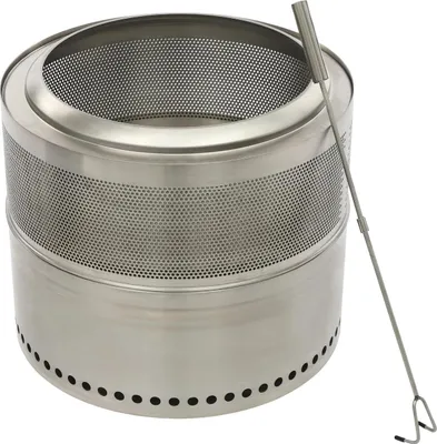 Obrázek produktu pro Venkovní ohniště – kulatá ohniště – bezdýmné – na dřevo – nerezová ocel 201 – Ø 50 × 40 cm – pohrabáč 63 cm – přenosné – stříbrné