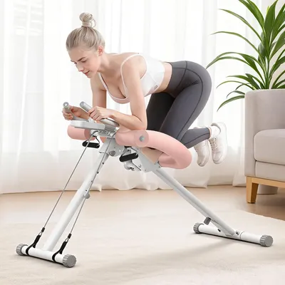 Produktbild von Multifunktionaler klappbarer Bauchmuskeltrainer - LCD-Display, 5 Höheneinstellungen & 2 Neigungswinkel, ergonomisch, bis 200 kg, Pink VON WARMOUNTS