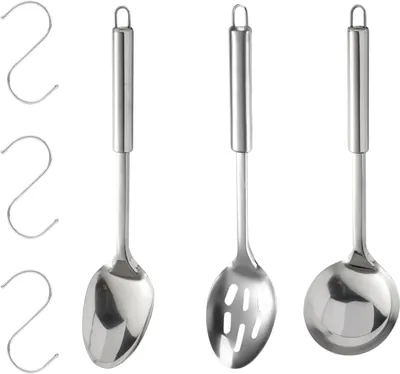 Produktbild von Kochlöffel Set 3 Stücke, Schöpflöffel, Servierlöffel, Schaumlöffel, Edelstahl, für Küche