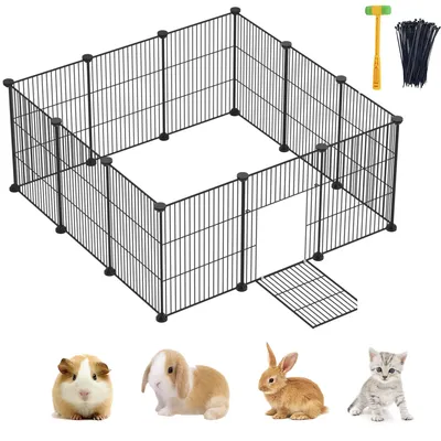 Kleintiergehege aus Metall, 93x93x41 cm, für Kaninchen & Meerschweinchen