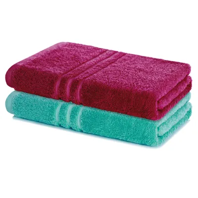 Zdjęcie produktu dla Zestaw 2 ręczników kąpielowych Lavea® 100 x 150 cm Bawełna, chłonny ręcznik kąpielowy, duży, frotte Elena, ręcznik kąpielowy, miękki, można prać w temperaturze 60°C, można suszyć w suszarce, bordowy i turkusowy