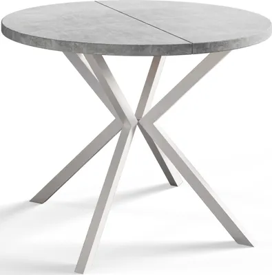 Produktbild von Runder Esszimmertisch LOFT LITE, ausziehbarer Tisch Durchmesser: 120 cm/200 cm, Wohnzimmertisch Farbe: Hellgrau, mit Metallbeinen in Farbe Weiß