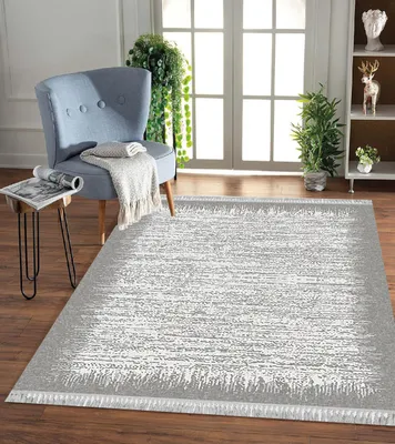 Produktbild von Jungengel Textilien Teppich Ice Frame Design Waschbar Flach Grau 12x Größen 8mm Läufer : 60X150 cm
