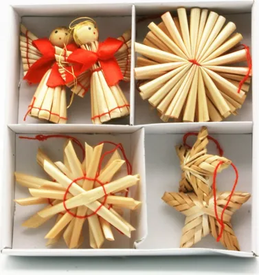 Produktbild von 100 Stück Weihnachtsanhänger Stroh Sterne Engel Strohsterne Christbaumschmuck