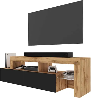 Produktbild von Selsey TV-Möbel Asten TV-Element im asymmetrischen Design - 172 cm breit - Wotan Eiche / Schwarz mit LED