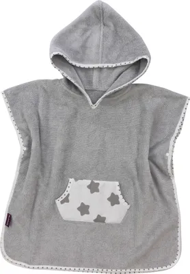 Produktbild von Puckdaddy Bade Poncho Freya 57x84cm Baby Poncho mit Kapuze mit Sterne Muster in Grau