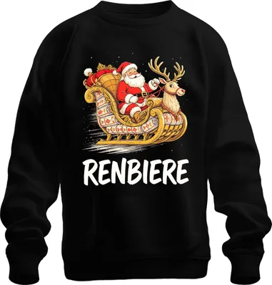 Obrázek produktu pro Renbiere Father Christmas Sleigh Reindeer Christmas Father Christmas Uni mikina, černá, XL