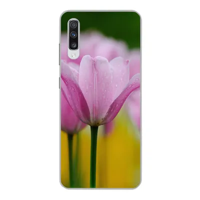 Produktbild von MuchoWow® Handyhülle Schutzhülle Hülle für Samsung Galaxy A70 Blumen - Tulpen - Rosa Silikon Softcase Handy Hülle - Schutzhaube