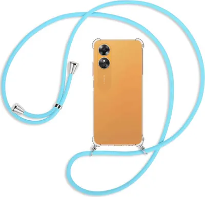 Produktbild von Handykette Backcover-Schutzhülle mit Band (Metall silberfarben) für Oppo A17 4G (CPH2477, 6.56'') - himmelblau