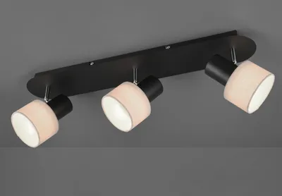 Produktbild von Design Deckenstrahler runde Lampenschirme Stoff 3 Spots schwenkbar Deckenlampen