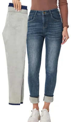 Produktbild von heipeiwa Damen Winter Jeans Fleece Gefüttert Jeans Thermo Dicke Skinny Denim Hos
