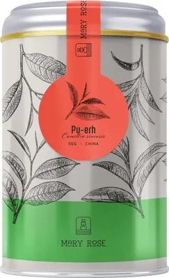Obrázek produktu pro Mary Rose – Klasický čaj Puerh v plechovce, 50 g – Jedinečně fermentovaný, zraje za pomoci ušlechtilých hub – Hluboká zemitá chuť, lze zalévat vícekrát – Čína