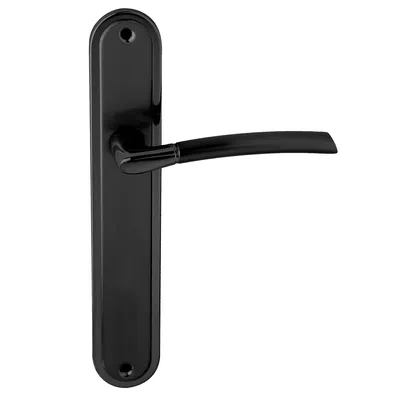 Produktbild von DOMINO Türgriff Blind Drückergarnitur | Langschildgarnitur | Türklinke für Zimmertür, Bürotür, Kellertür & Innentür | L-Form | Türbeschläge aus Aluminium | Schwarz Türdrückergarnitur |PRESTO BLACK