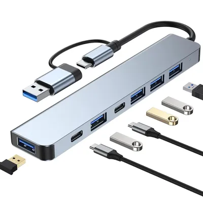 Produktbild von USB Hub mit 3.0 100W/ 4 x 2.0 USB , 7 in 1 Multiport Type C PD Ladehub Adapter
