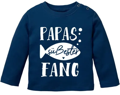 Produktbild von Baby Langarmshirt Spruch Papas süßester Fang Babygeschenke Baby-Shirt Jungen Mädchen Baumwolle Moonworks® navy 92/98 (16-24-Monate)