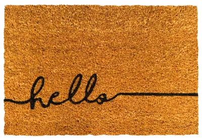 Produktbild von Relaxdays Fußmatte Kokos, hello, 60x40cm, rutschfest, wetterfest, Fußabstreifer innen & außen, Türvorleger, mehrfarbig