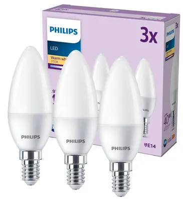 Obrázek produktu pro Philips Svíčka 40 W B35 3× E14, 4,9 W, 40 W, E14, 470 lm, 15000 h, Teplá bílá