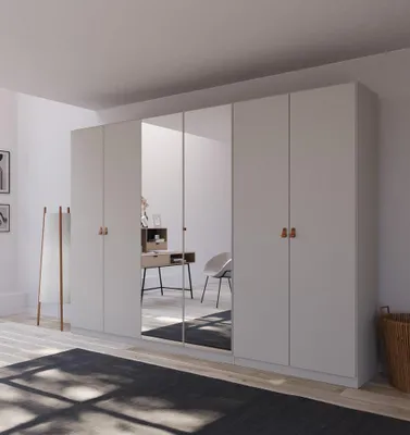 Produktbild von Kleiderschrank Drehtürenschrank Quadra-Spin | 6-türig | mit Spigeltüren | seidengrau | 271x210 | Griff Homey