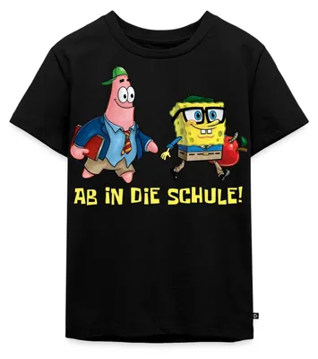 Produktbild von Spreadshirt Spongebob Schwammkopf Mit Patrick Ab In Die Schule Kinder Premium T-Shirt, 134/140 (8 Jahre), Schwarz