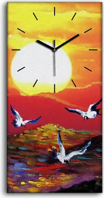 Produktbild von Wandbild Leinwand Bilder mit Uhr 30x60 Malerei Acrylfarbe Kunst Sonnenaufgang - schwarze Hände
