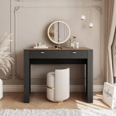 Produktbild von Idohome Schminktisch, Konsolentisch mit Schublade, Kosmetiktisch , Frisiertisch, Schminkkommode modern, in Farbe Schwarz/Eichenfarbe Whisky - Avena