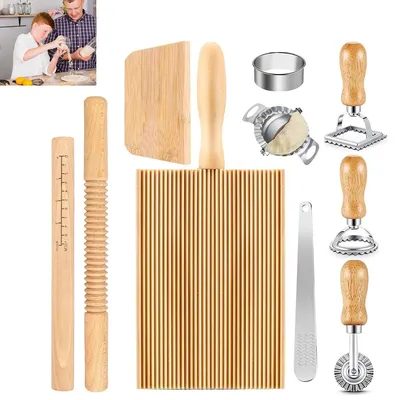 Produktbild von 10-teiliges Pasta-Set Nudelholz Gnocchi Brett Ravioli Former Teigroller Set Holz Küchenwerkzeug DIY Pasta Zubehör Geschenk für Küche