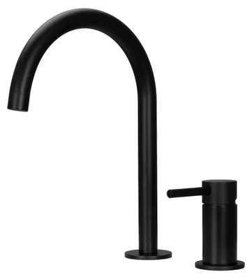 Zdjęcie produktu dla Bateria kuchenna Pure.Sink Luxion, model PLX2HR-10, dwuotworowa, w matowym czarnym kolorze, z okrągłą wylewką
