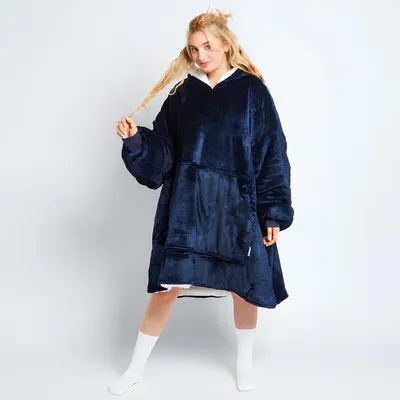 Obrázek produktu pro Útulná deka mikina deka mikina tlustá oversize s kapucí 2 v 1 tmavě modrá pohodlný dárek