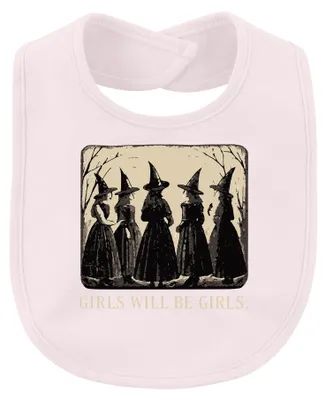 Zdjęcie produktu dla Śliniak dla dziewczynki, styl vintage, motyw Halloween, gotycki, "Hexenzirkel" (Krużek Czarownic), kolor różowy