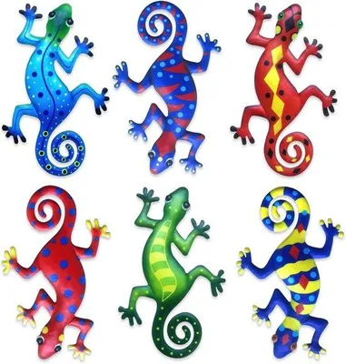 Productafbeelding van Metalen Gecko Wanddecoratie Set van 6 voor Buiten en Binnen