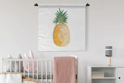 Produktbild von MuchoWow® Wandteppich Wandbehang Ananas - Aquarellfarbe - Weiß 90x90 cm Tapisserie Dekoration Wandtuch - Wandaufhänger