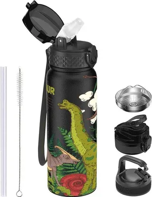 Produktbild von Famanu Wasserflasche 600 ml mit Strohhalm - isolierte Sportflasche für kalte Getränke