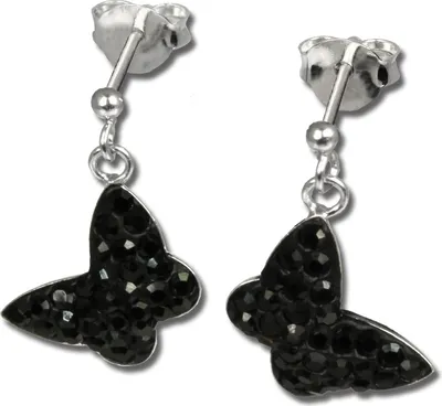 Produktbild von SilberDream schwarz Ohrringe Schmetterling Zirkonia Silber Ohrstecker GSO401S