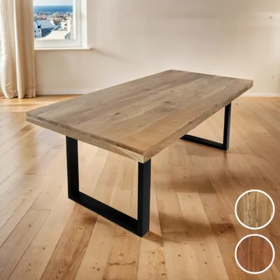 Produktbild von Esstisch 240 x 100 cm Rio, Esszimmertisch naturfarben, Akazienholz massiv, U-Gestell aus Metall Schwarz, gerade Kanten