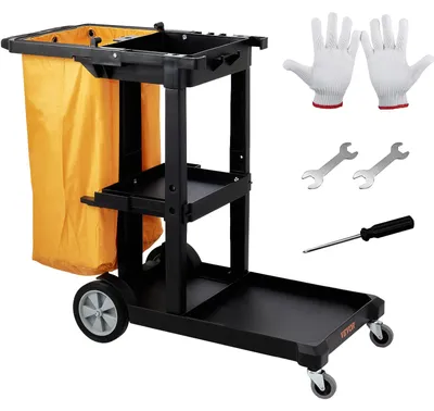 Reinigungswagen, 3 Etagen, 90,7 kg, PP, schwarz, 4 Räder