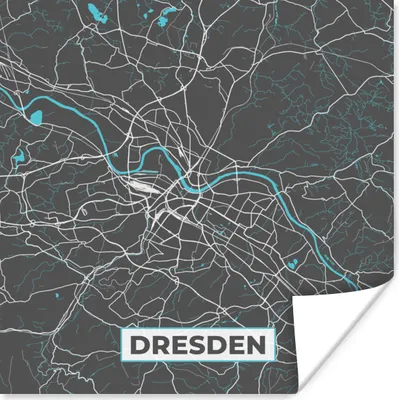 Produktbild von MuchoWow® Poster Deutschland - Blau - Dresden - Stadtplan - Karte 75x75 cm - Wand Dekoration