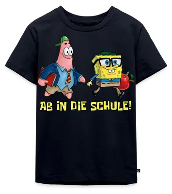 Produktbild von Spreadshirt Spongebob Schwammkopf Mit Patrick Ab In Die Schule Kinder Premium T-Shirt, 122/128 (6 Jahre), Navy