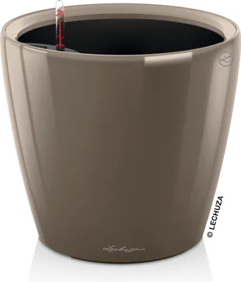 Produktbild von LECHUZA-Pflanzgefäß CLASSICO Premium LS 21 Taupe Hochglanz | Pflanzgefäß mit Bewässerungssystem | Hochglanz-Oberfläche | Ø 22 x 20 cm | 16025