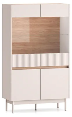 Obrázok produktu pre Selsey Dunea – 4-dverová vitrína, sklenené dvere a LED osvetlenie, kasmírovosivá/vzhľad dubového dreva, 92 cm