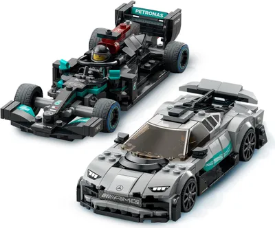 Produktbild von LEGO Speed Champions Mercedes-AMG F1 W12 E Performance & Mercedes-AMG Project One, Bausatz für 2 Rennwagen, Modellautos für Kinder 76909