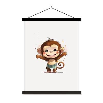 Produktbild von MuchoWow® Textilposter Affe - Braun - Aquarell - Tiere - Mädchen - Jungen 60x80 cm mit schwarzem Rahmen - Plakathalter