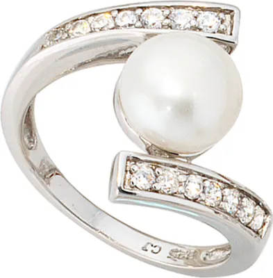 Produktbild von JOBO Damen Ring 925 Sterling Silber rhodiniert 1 Süßwasser Perle mit Zirkonia Größe 52