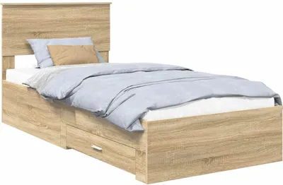 Produktbild von Bettrahmen mit Kopfteil Sonoma-Eiche 90 x 200 cm Holzwerkstoff