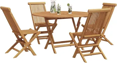 Productafbeelding van Eetset voor de tuin, 5-delig, bruin, massief teakhout