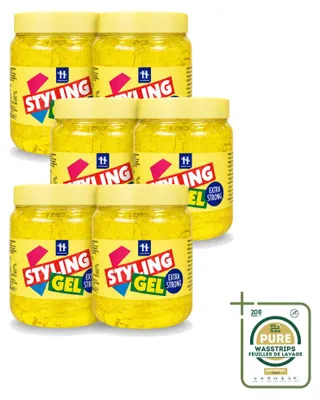 Image de 6 flacons de gel coiffant Hegron, fixation extra forte, 500 ml chacun - Pack économique de 6 pièces