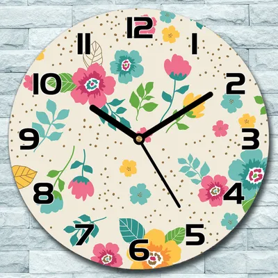 Produktbild von Wanduhr aus Glas Rund fi 30 Vintage Bunte Blumen Quarz Deko Wohnzimmer Büro