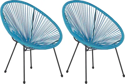 Produktbild von BELIANI Sada 2 venkovních křesel modrá umělý ratan pletená kulatá židle na balkon terasu moderní design zahrada